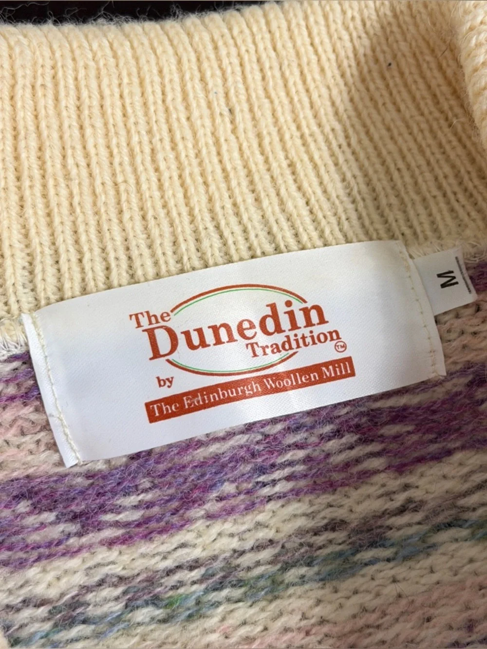 The Edinburgh Woollen Mill MEDIUM Cream Pastel Fair Isle Wool Cardigan Sweater - Picture 5 of 10